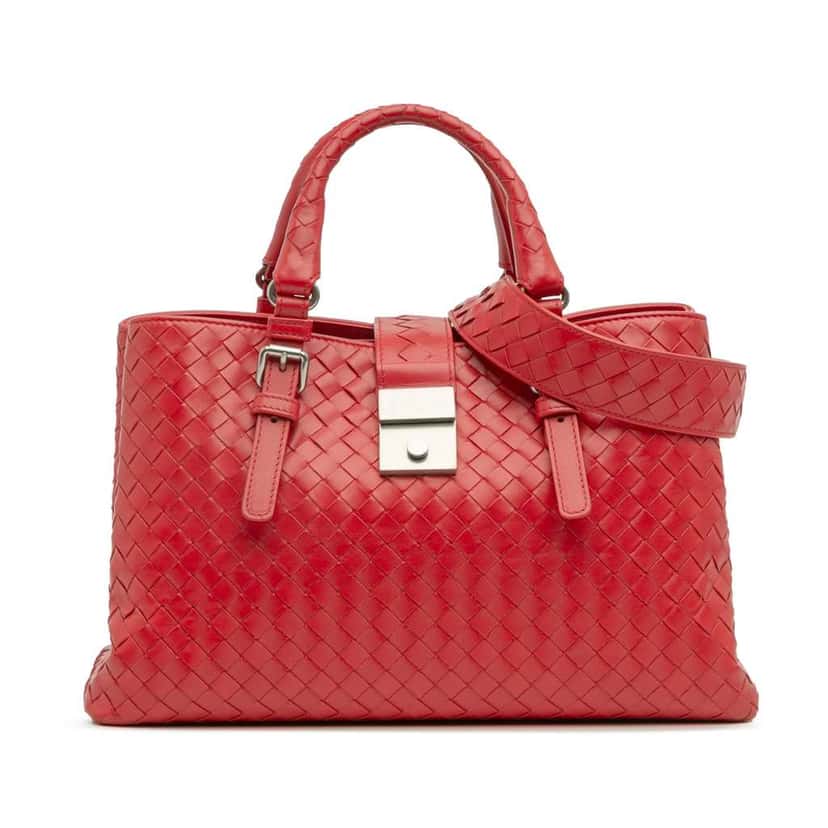 Bottega Veneta Small Nappa Intrecciato Roma Satchel Red Leather Very good condition - Front View