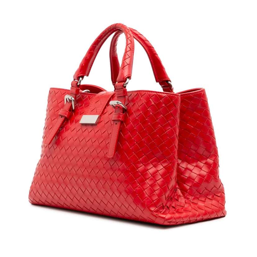 Bottega Veneta Small Nappa Intrecciato Roma Satchel Red Leather Very good condition - Back View