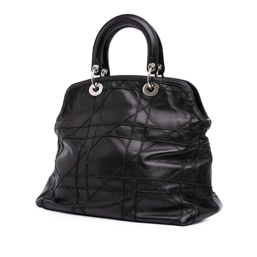 Dior Large Lambskin Cannage Polochon Granville Satchel Black Leather Good condition - Back View