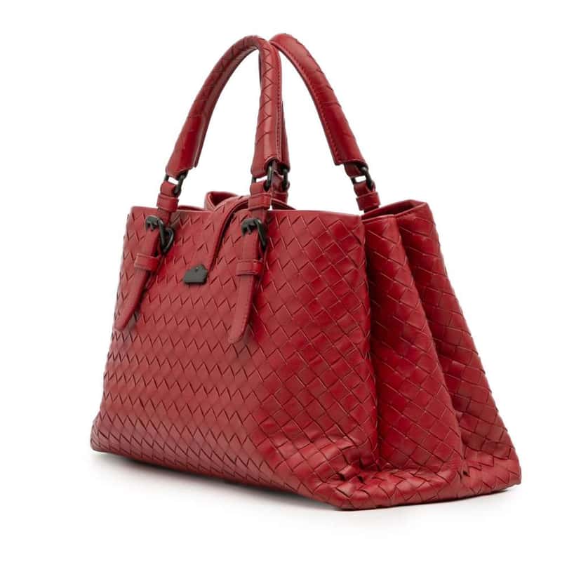 Bottega Veneta Small Nappa Intrecciato Roma Satchel Red Leather Good condition - Back View