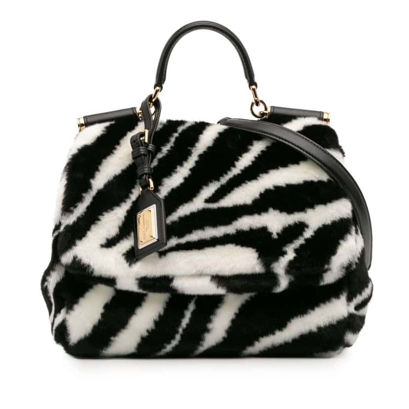 Dolce & Gabbana Medium Faux Fur Zebra Print Miss Sicily Satchel Black Polyester Good condition - Front View