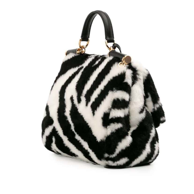 Dolce & Gabbana Medium Faux Fur Zebra Print Miss Sicily Satchel Black Polyester Good condition - Back View