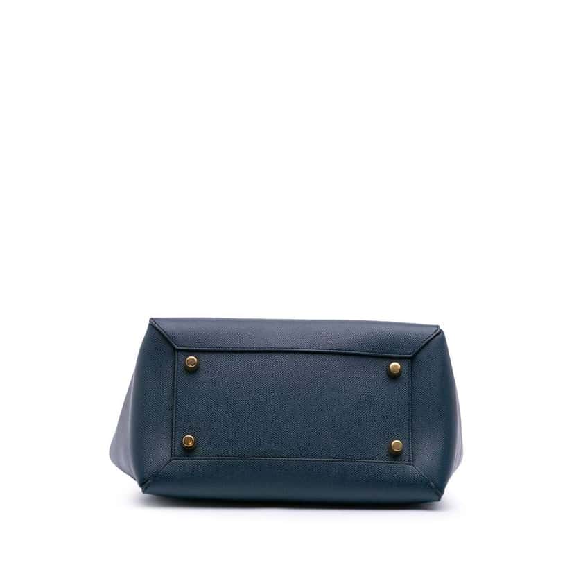 Celine Mini Grained Calfskin Belt Satchel Blue Leather Good condition - Inside View