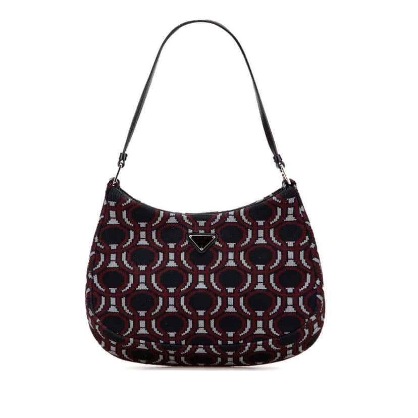 Prada Jacquard Knit Cleo Shoulder Bag Black Jacquard Very good condition - Front View