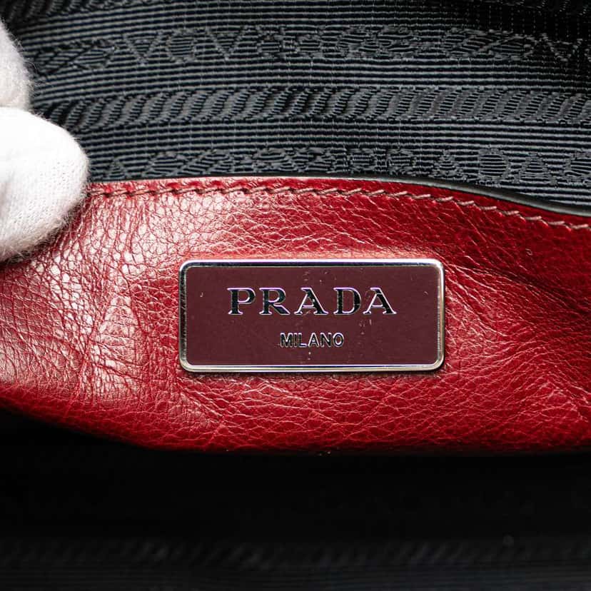 Prada Glace Calf Twin Pocket Satchel Red Leather Good condition - Box View