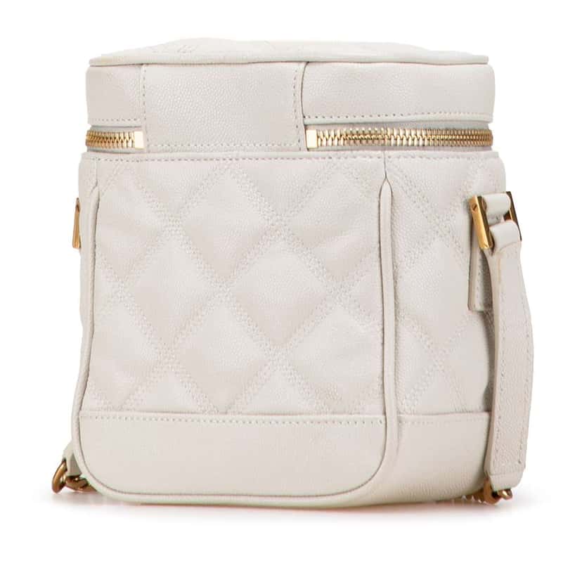 Saint Laurent Grain de Poudre Quilted 80's Vanity Bag White Leather Good condition - Back View