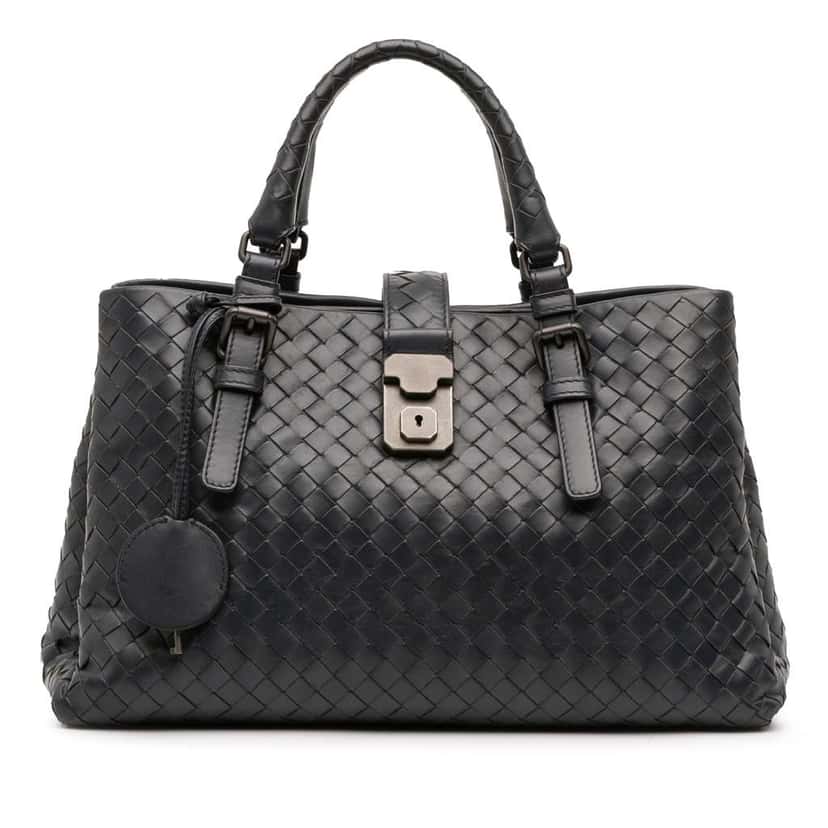 Bottega Veneta Small Nappa Intrecciato Roma Satchel Blue Leather Good condition - Front View