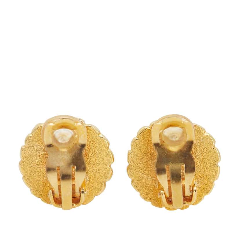 Chanel Gold Plated CC Flower Clip On Earrings Gold Metal Good condition - Back View