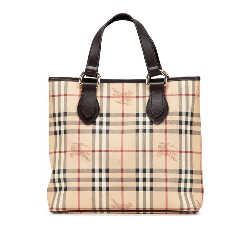 Burberry Haymarket Check Coated Canvas Tote Brown Canvas Good condition - Front View