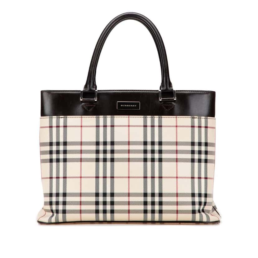 Burberry House Check Canvas Tote Brown Canvas Good condition - Front View
