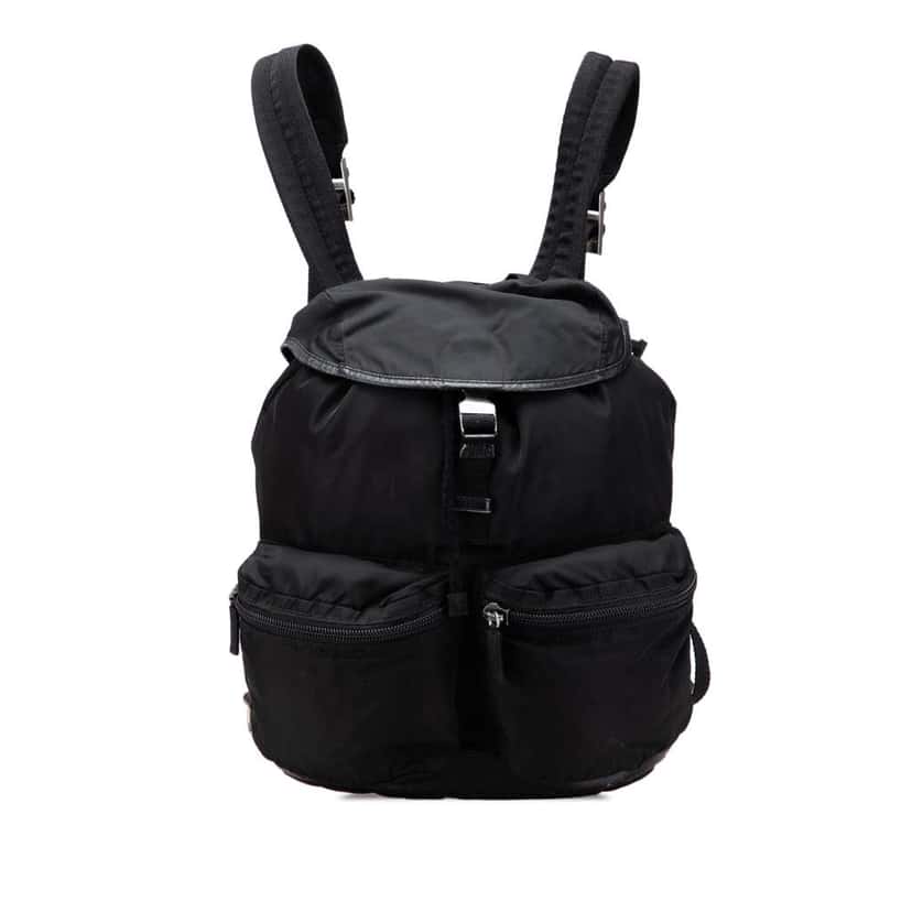 Prada Saffiano Trimmed Tessuto Backpack Black Good condition - Front View