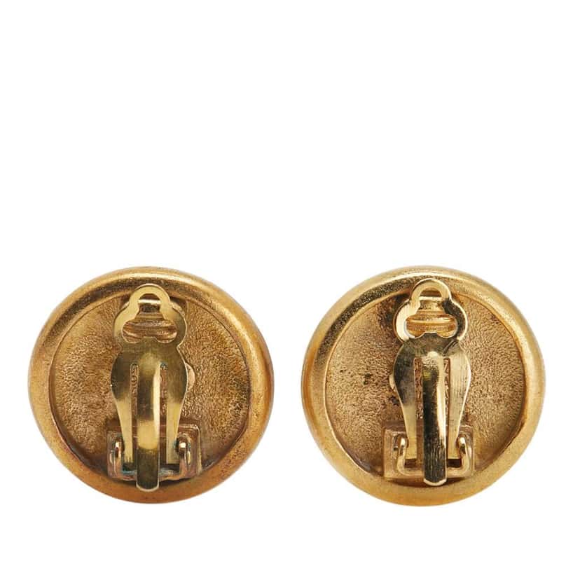 Chanel Gold Plated Round Button Clip On Earrings Gold Metal Good condition - Back View