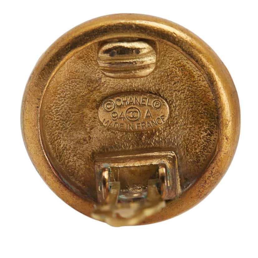 Chanel Gold Plated Round Button Clip On Earrings Gold Metal Good condition - Inside View