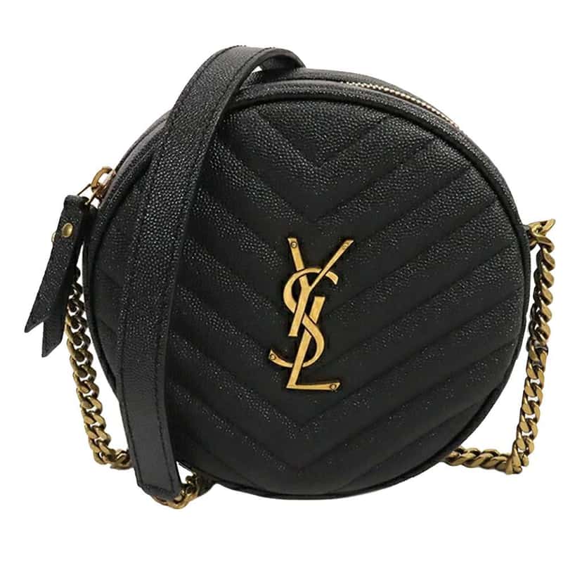 Saint Laurent Grain De Poudre Chevron Round Vinyle Camera Bag Black Leather Good condition - Front View