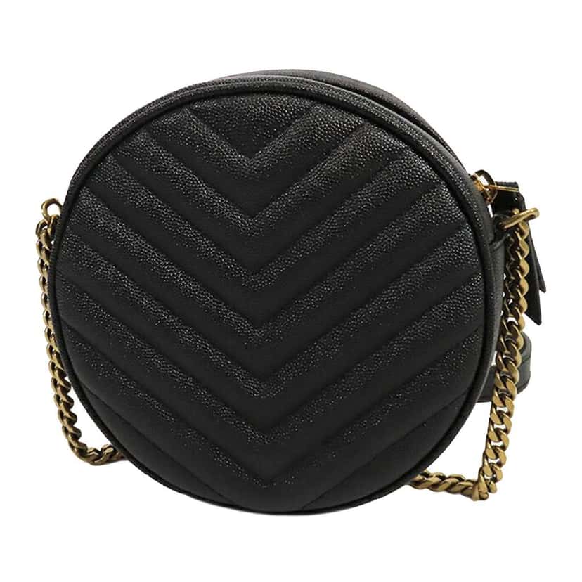 Saint Laurent Grain De Poudre Chevron Round Vinyle Camera Bag Black Leather Good condition - Back View