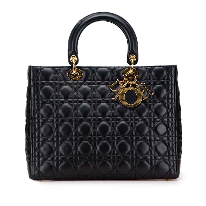 Dior Large Lambskin Cannage Lady Dior Black Leather Good condition - Front View