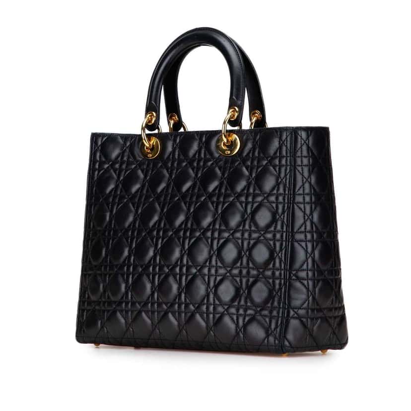 Dior Large Lambskin Cannage Lady Dior Black Leather Good condition - Back View