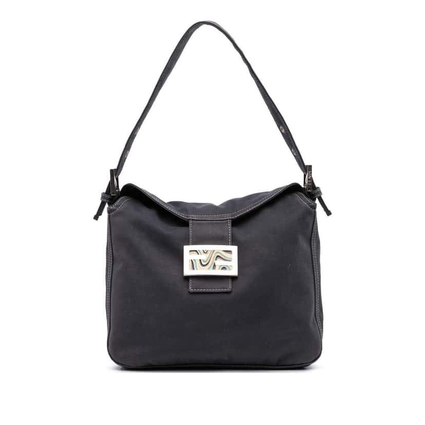 Fendi Canvas FF Marble Double Flap Shoulder Bag Blue Canvas Good condition - Front View