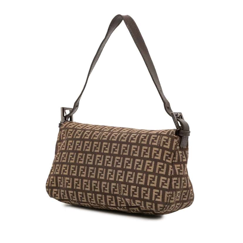 Fendi Zucchino Canvas Double Flap Shoulder Bag Brown Canvas Good condition - Back View