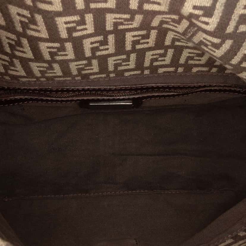 Fendi Zucchino Canvas Double Flap Shoulder Bag Brown Canvas Good condition - Model View