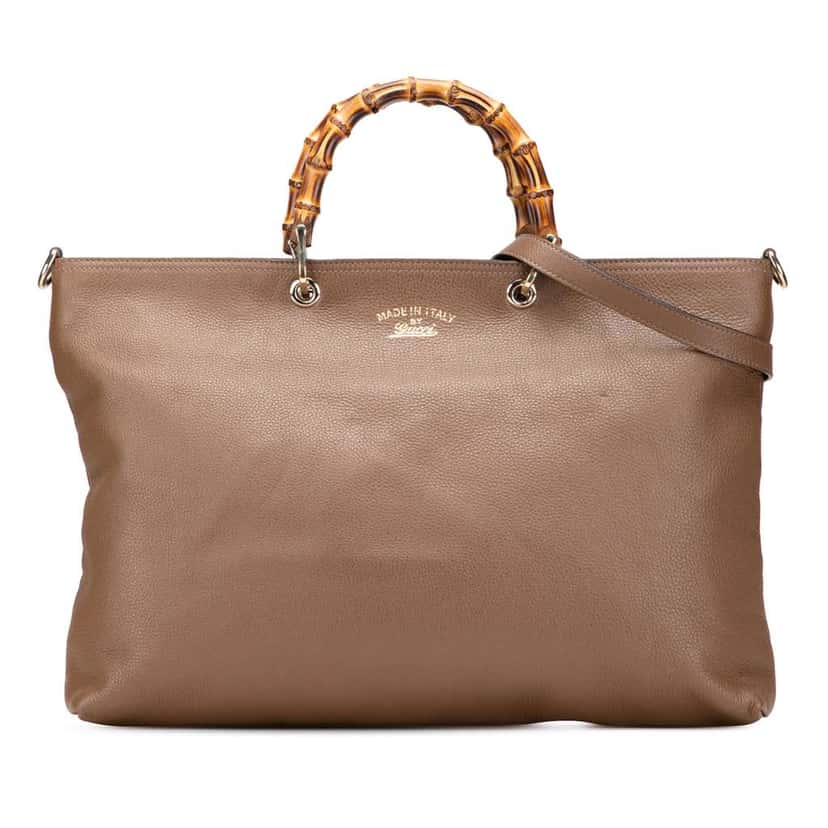 Gucci Large Calfskin Bamboo Shopper Satchel Brown Leather Good condition - Front View