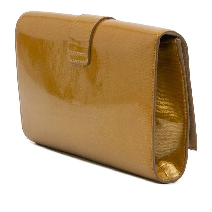 Saint Laurent Patent Chyc Ligne Clutch Gold Leather Good condition - Back View