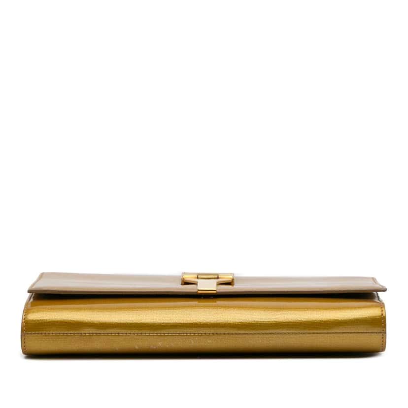 Saint Laurent Patent Chyc Ligne Clutch Gold Leather Good condition - Inside View