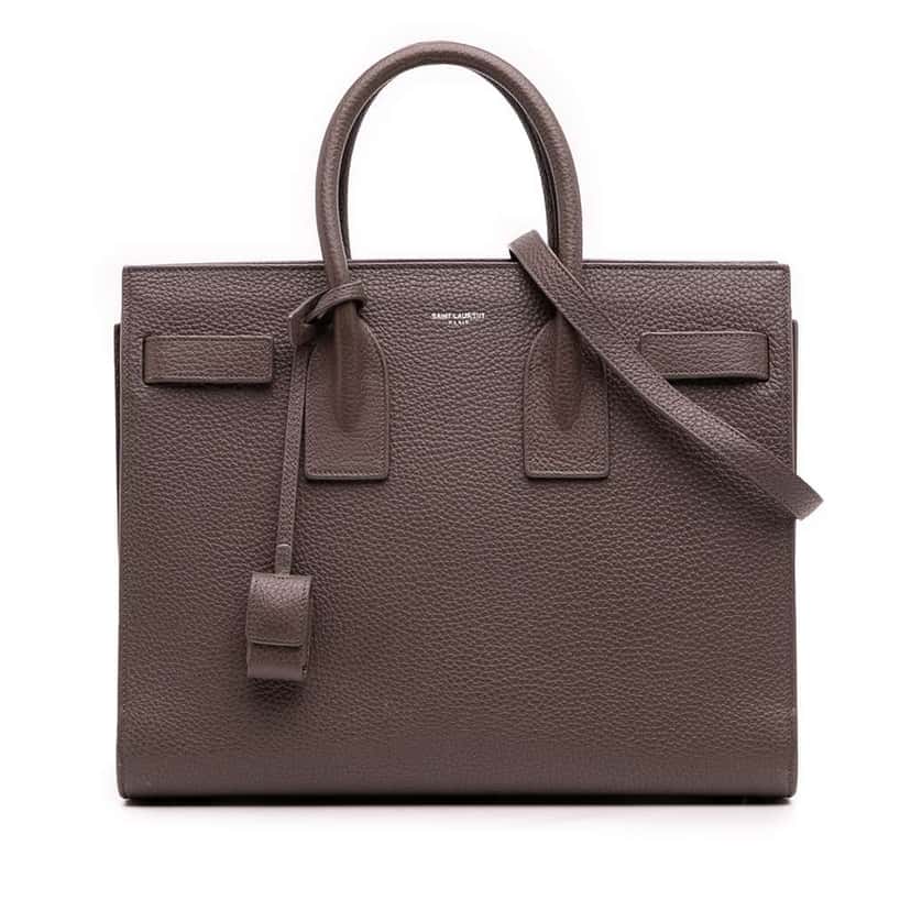 Saint Laurent Small Grained Calfskin Sac De Jour Satchel Brown Leather Good condition - Front View
