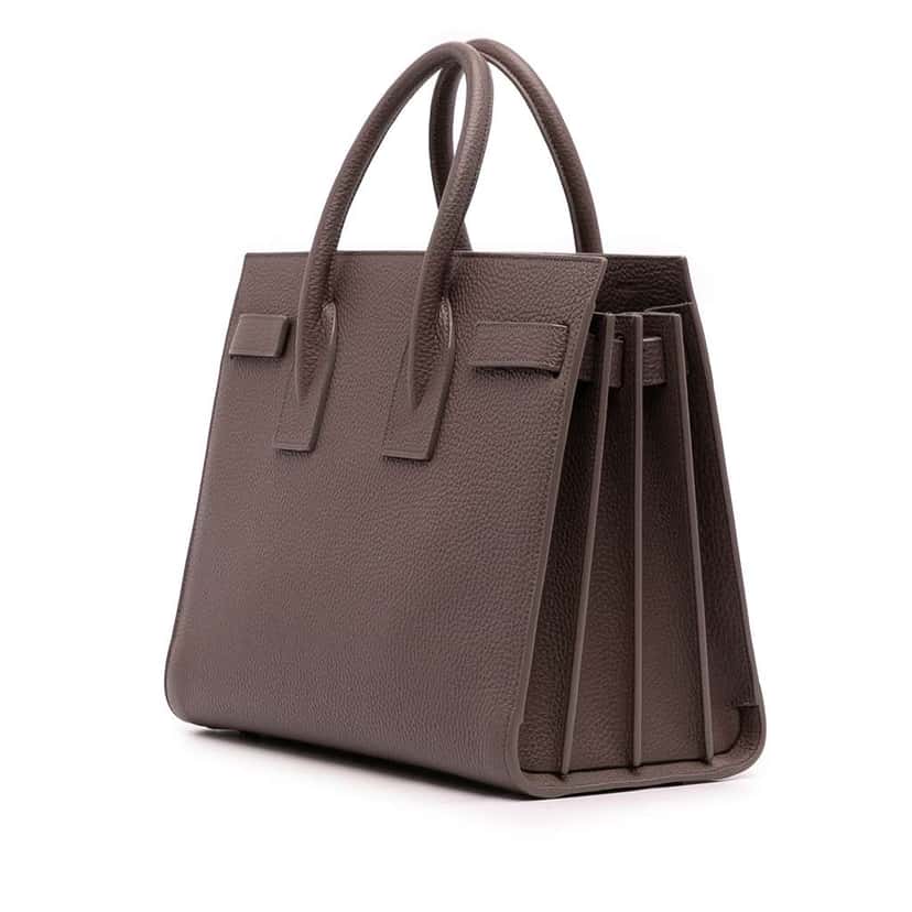 Saint Laurent Small Grained Calfskin Sac De Jour Satchel Brown Leather Good condition - Back View