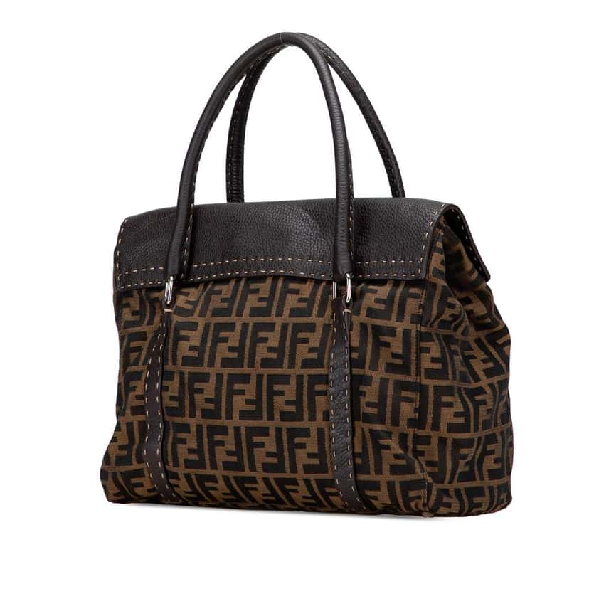 Fendi Large Zucca Canvas Selleria Linda Handbag Brown Canvas Fair condition - Back View