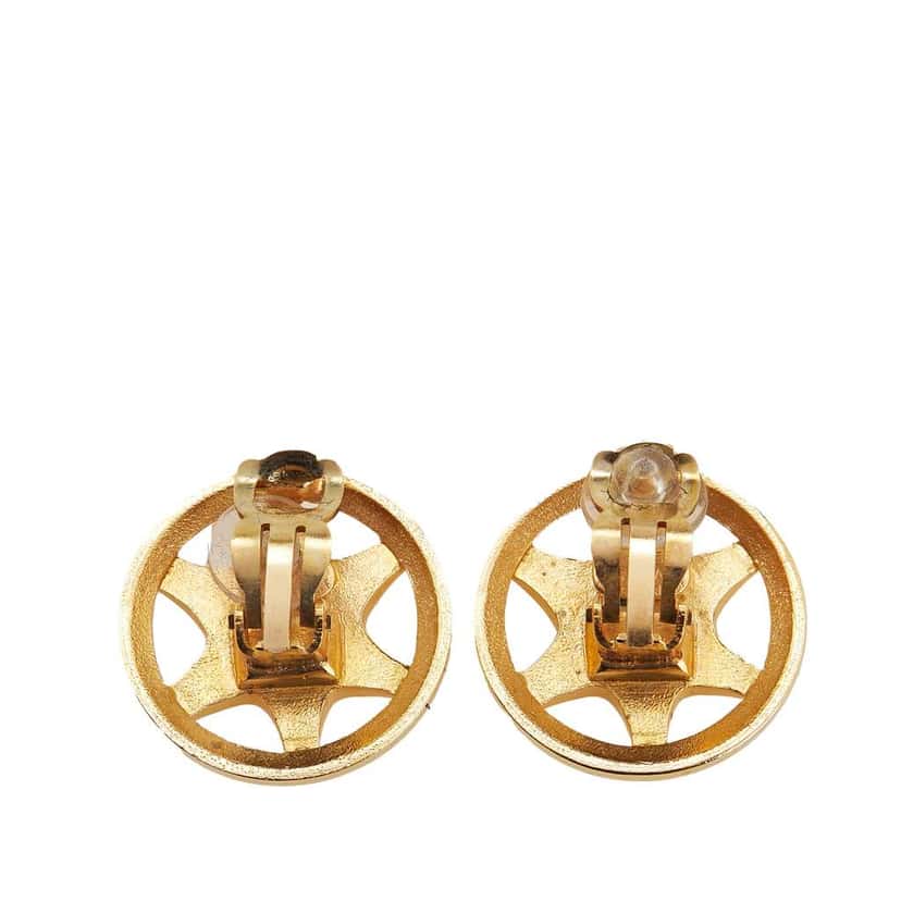 Chanel Gold Plated CC Round Star Clip On Earrings Gold Metal Good condition - Back View