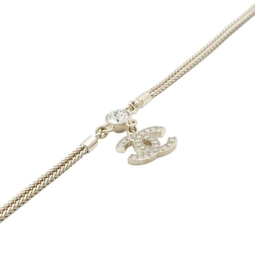 Chanel Gold Plated CC Rhinestone Pendant Necklace Gold Metal Good condition - Inside View