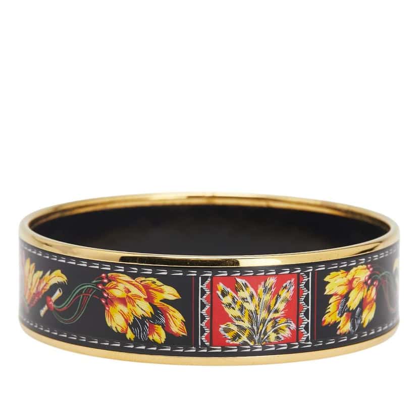 Hermès Wide Enamel Brazil Feather Bangle 70 Black Good condition - Back View