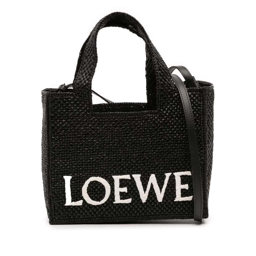Loewe Small Raffia Font Tote Black Good condition - Front View