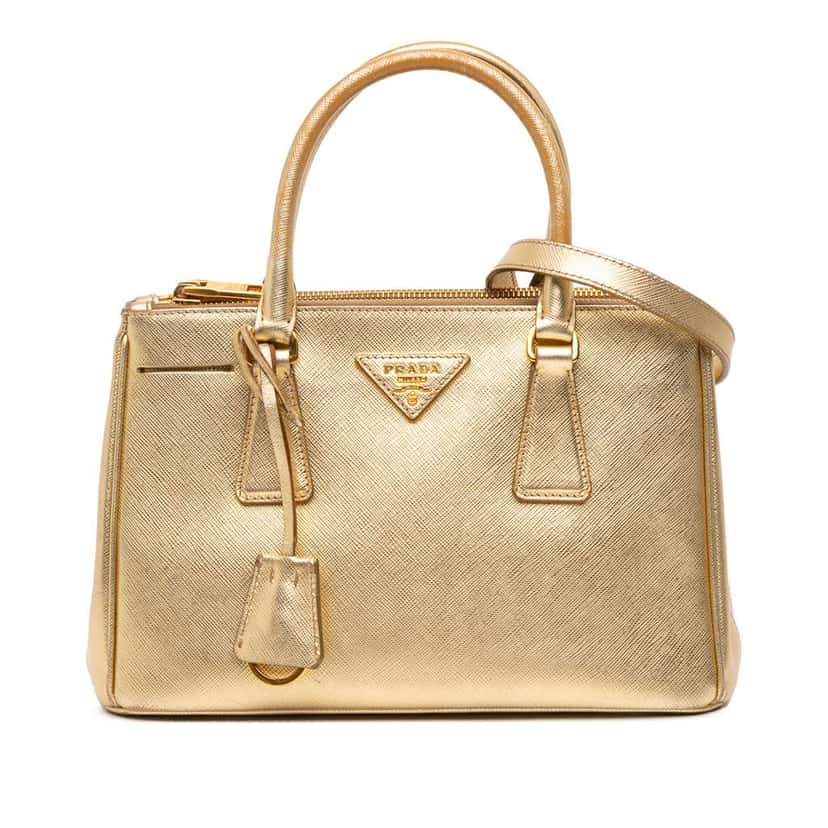 Prada Small Metallic Saffiano Lux Galleria Double Zip Satchel Gold Leather Good condition - Front View