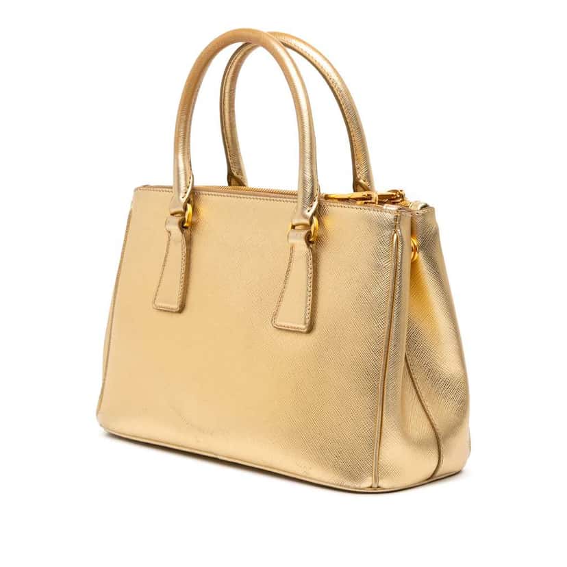 Prada Small Metallic Saffiano Lux Galleria Double Zip Satchel Gold Leather Good condition - Back View