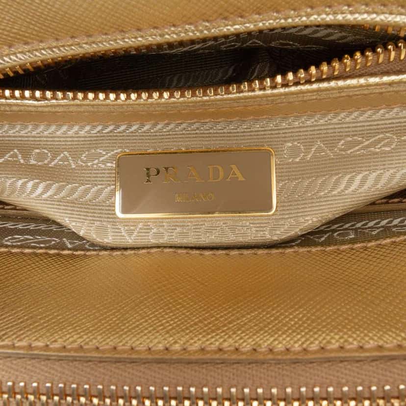 Prada Small Metallic Saffiano Lux Galleria Double Zip Satchel Gold Leather Good condition - Box View