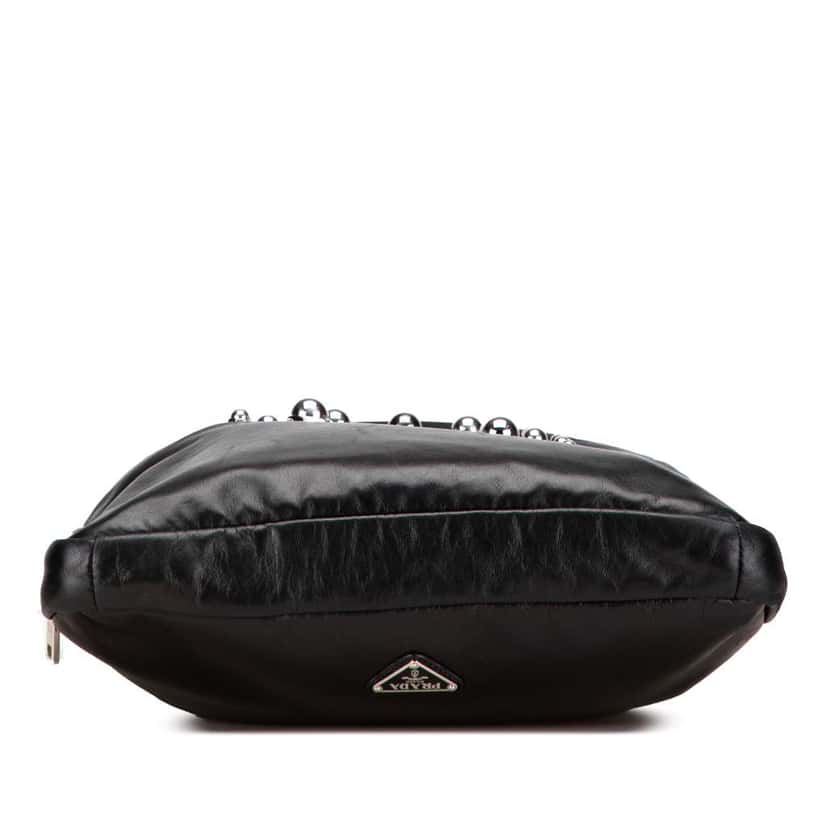 Prada Leather Logo Metal Plate Vertical Tote Black Leather Good condition - Inside View
