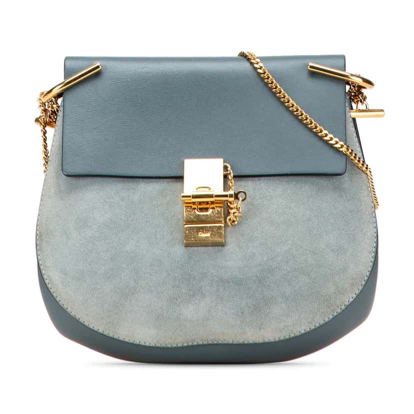Chloé Small Suede and Calfskin Drew Crossbody Blue Leather Good condition - Front View