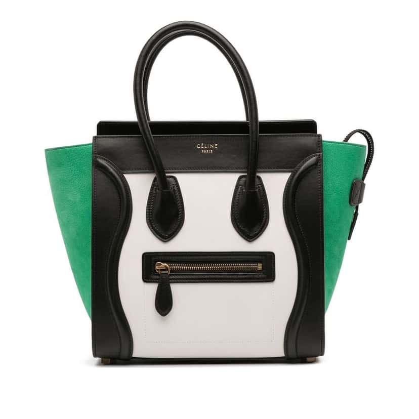 Celine Micro Tricolor Nubuck and Calfskin Luggage Tote White Leather Good condition - Front View