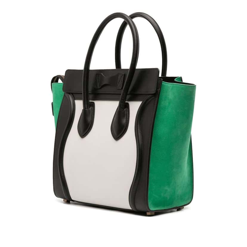 Celine Micro Tricolor Nubuck and Calfskin Luggage Tote White Leather Good condition - Back View