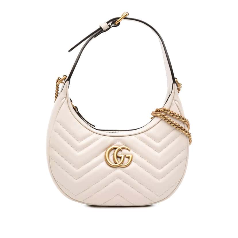 Gucci Mini GG Marmont Half Moon Bag White Leather Good condition - Front View