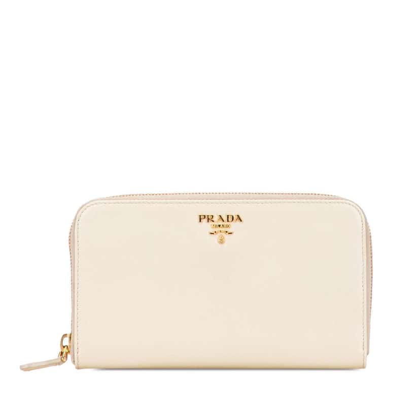 Prada Saffiano Zip Around Long Wallet Brown Leather Good condition - Front View