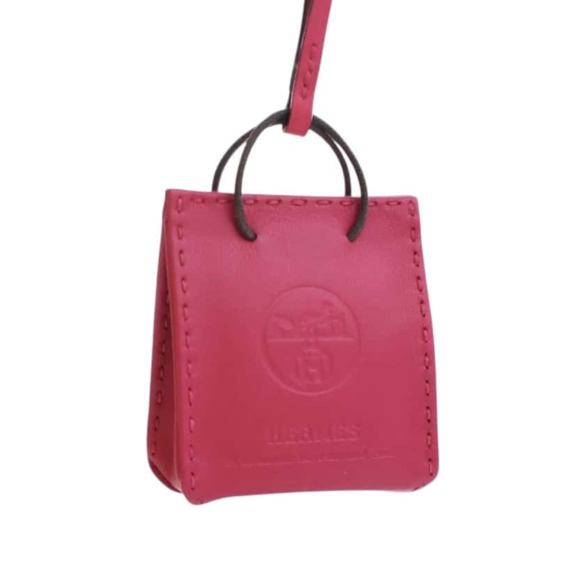Hermès Milo Lambskin Shopping Bag Charm Pink Leather Good condition - Inside View