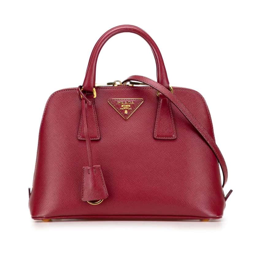 Prada Small Saffiano Lux Promenade Satchel Red Leather Fair condition - Front View