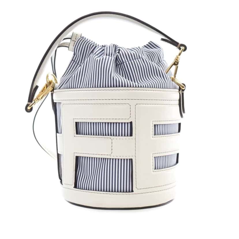 Fendi Mini Nylon Vitello King Logo Step Out Bag White Leather Good condition - Front View