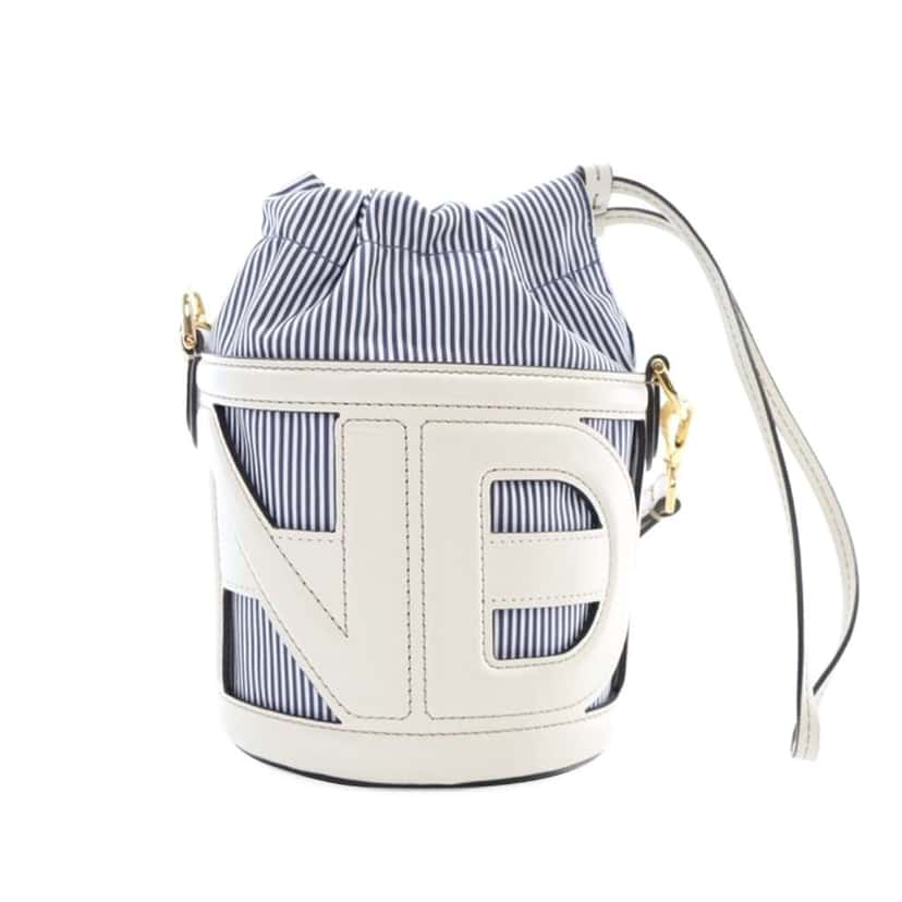 Fendi Mini Nylon Vitello King Logo Step Out Bag White Leather Good condition - Back View