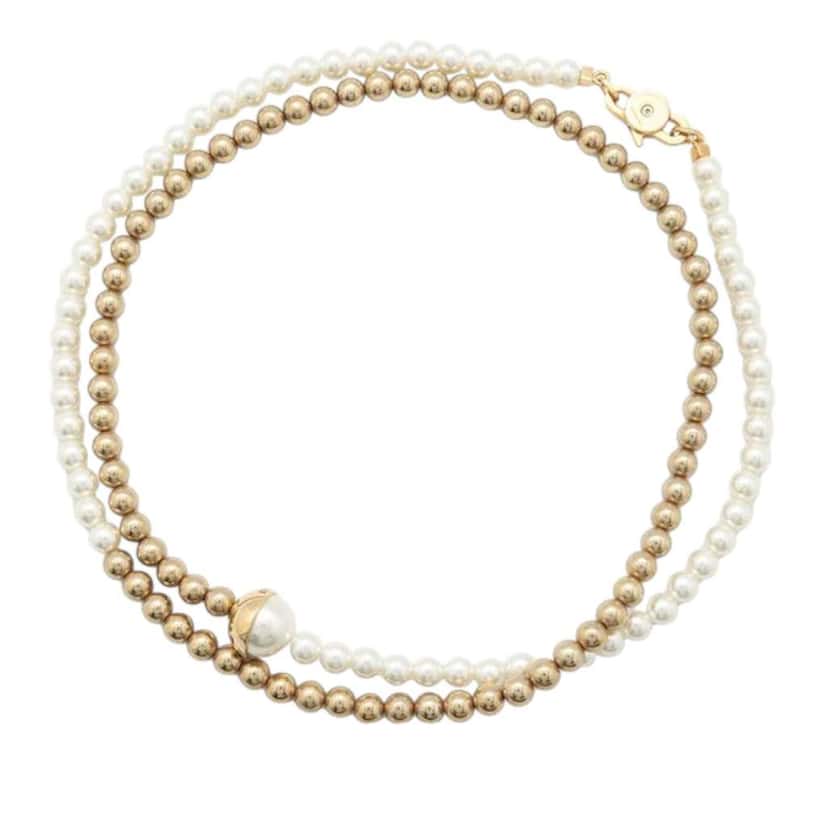 Miu Miu Gold Plated Faux Pearl Long Necklace White Good condition - Front View