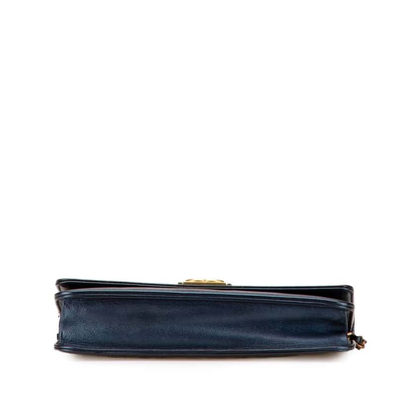 Chanel Calfskin Double Stitch Boy Wallet On Chain Blue Leather Good condition - Inside View