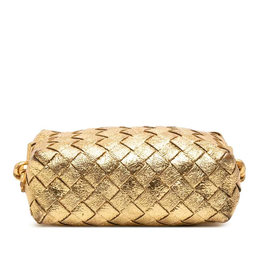 Bottega Veneta Mini Metallic Lambskin Intrecciato Loop Camera Bag Gold Leather Good condition - Inside View